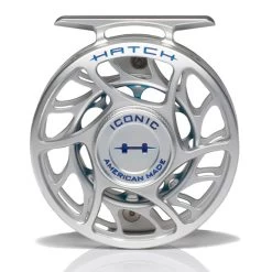 Hatch Iconic 3 Plus Fly Reel -Best Fishing Sale Iconic3PlusReelClearBlueLargeArborFront