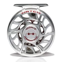 Hatch Iconic 4 Plus Fly Reel -Best Fishing Sale Iconic4PlusReelClearRedLargeArborFront