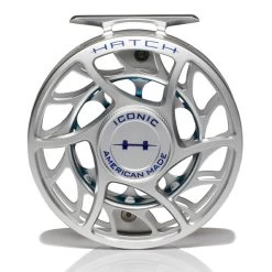 Hatch Iconic 7 Plus Fly Reel -Best Fishing Sale Iconic7PlusReelClearBlueLargeArborFront