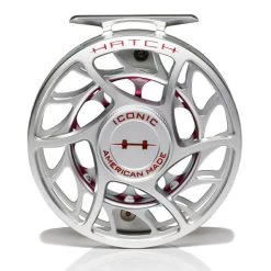 Hatch Iconic 7 Plus Fly Reel -Best Fishing Sale Iconic7PlusReelClearRedLargeArborFront