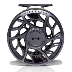 Hatch Iconic 7 Plus Fly Reel -Best Fishing Sale Iconic7PlusReelGreyBlackLargeArborFront