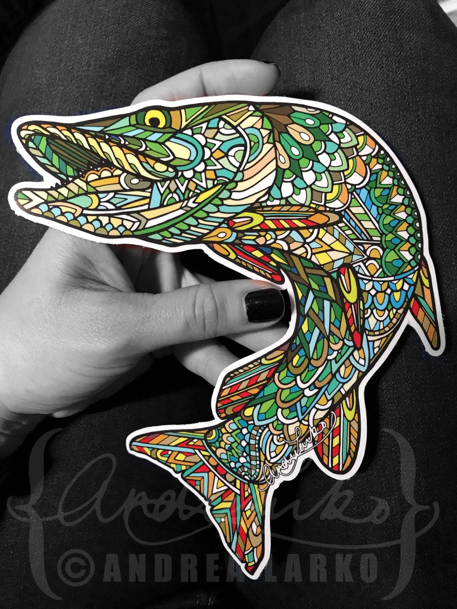 Andrea Larko Muskellunge "Muskie" Zentangle Sticker 1 Andrea Larko Muskellunge "Muskie" Zentangle Sticker